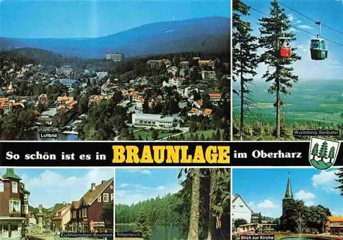 AK / Ansichtskarte 73978405 Braunlage Panorama Wurmberg-Seilbahn Eichhoernchen-Brunnen Silberteich Kirche