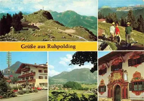 AK / Ansichtskarte  Ruhpolding Rauschberghaus Fernsicht Alpenpanorama Dorfbrunnen Rathaus