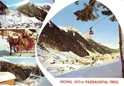AK / Ansichtskarte 73978894 Ischgl_Tirol_AT Winterpanorama Paznauntal Bergbahn Pferdeschlitten
