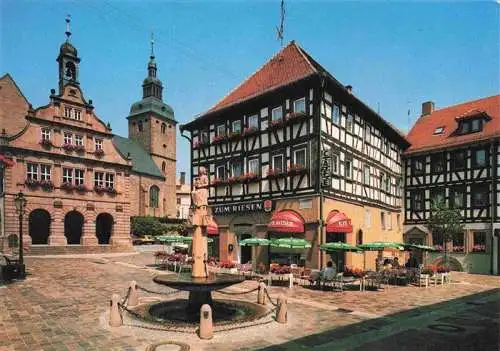 AK / Ansichtskarte 73979029 Buchen__Odenwald Altes Rathaus mit Pilgrim von Buchheim Brunnen Altstadt Fachwerkhaeuser