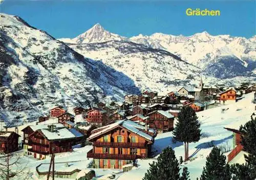 AK / Ansichtskarte  Graechen_VS Panorama Wintersportplatz Alpen Blick gegen Bietschhorn und Nesthorn