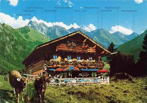 AK / Ansichtskarte 73979186 Schwand_Oberstdorf Berggaststaette Hochleite Almvieh Alpenpanorama