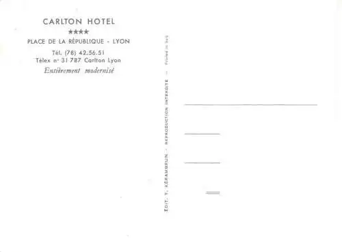 AK / Ansichtskarte  LYON_69_Rhone Carlton Hotel Fremdenzimmer