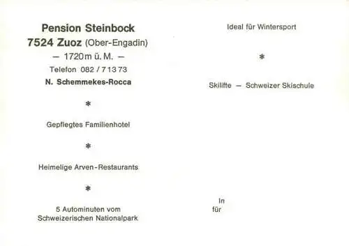 AK / Ansichtskarte  Zuoz_GR Pension Steinbock Gastraum
