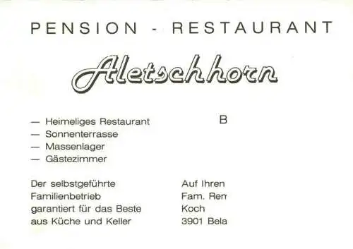 AK / Ansichtskarte  Belalp_VS Pension Restaurant Aletschhorn
