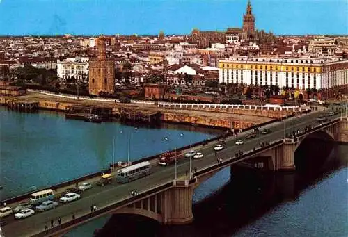 AK / Ansichtskarte  SEVILLA_Andalucia_ES Puente San Telmo Torre del Oro y Giralda Fliegeraufnahme