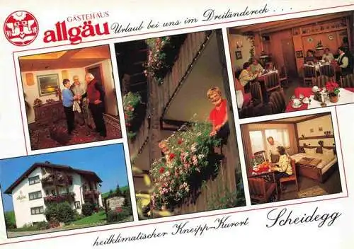 AK / Ansichtskarte  Scheidegg_Allgaeu_Bayern Gaestehaus Allgaeu Gastraum Zimmer Balkon