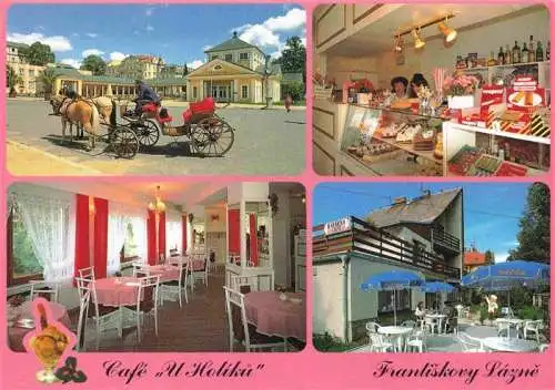 AK / Ansichtskarte  FRANTISKOVY_LAZNE_Franzensbad_Boehmen_CZ Cafe U Holiku Gastraum Theke Terrasse Pferdekutsche