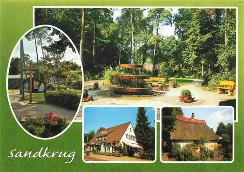 AK / Ansichtskarte  Sandkrug_Oldenburg Ev Kreuzkirche Im Waldpark Gasthof Sandkrug Strohdachhaus Krauss