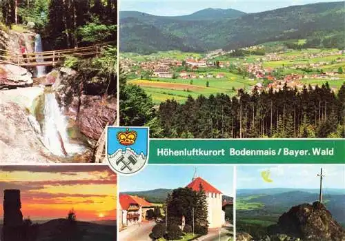 AK / Ansichtskarte  Bodenmais Panorama Hoehenluftkurort Bayerischer Wald Wasserfall Gipfelkreuz Sonnenuntergang