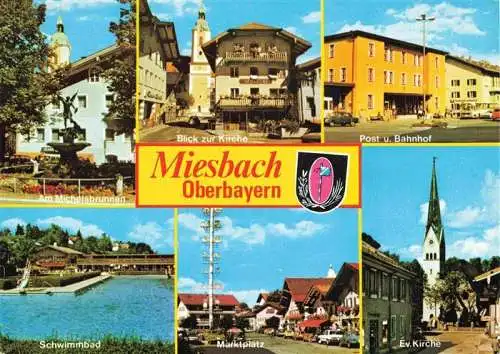 AK / Ansichtskarte  Miesbach Michelsbrunnen Kirche Post Bahnhof Freibad Marktplatz