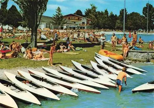 AK / Ansichtskarte  Waging_See Strand Kurhaus Liegewiese Kanus