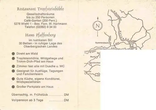 AK / Ansichtskarte 73980741 Wiehl_Oberbergischer_Kreis Haus Pfaffenberg Gastraeume Restaurant Tropfsteinhoehle 