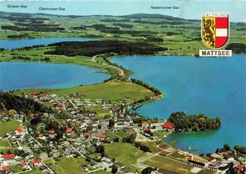 AK / Ansichtskarte  Mattsee_Salzburg_AT Fliegeraufnahme mit Seespitz Schlossberg und Wartstein