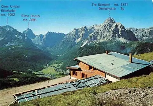 AK / Ansichtskarte  Hahnspielhuette_Rifugio_Gallo_Cedrone mit Elferkofel Cima Dodici Dreischusterspitze