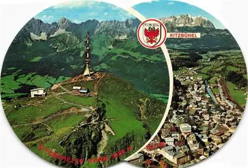 AK / Ansichtskarte 73981207 Kitzbuehel_Tirol_AT Fliegeraufnahme mit Kaisergebirge Kitzbueheler Horn und Zentralalpen