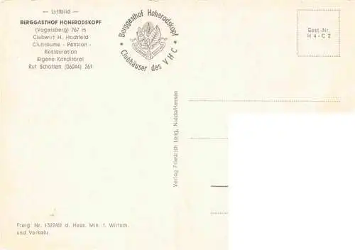 AK / Ansichtskarte  Hoherodskopf_Schotten_Hessen Berggasthaus Hoherodskopf Fliegeraufnahme