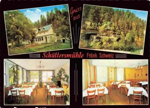 AK / Ansichtskarte  Pottenstein_Oberfranken Hotel Pension Schuettersmuehle Gastraeume Bruecke