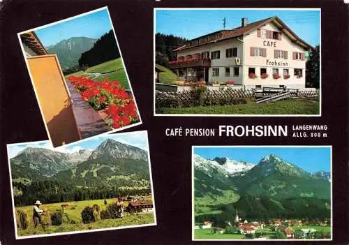 AK / Ansichtskarte  Langenwang_Fischen_Allgaeu Cafe Pension Frohsinn Panorama Heuernte 