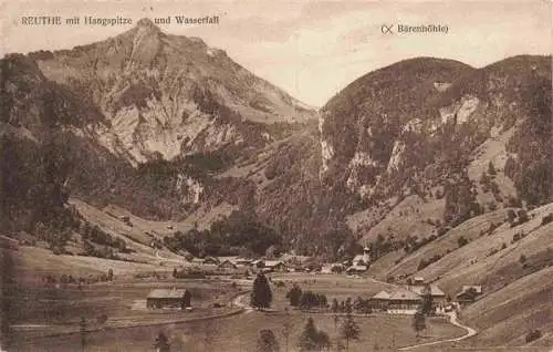 AK / Ansichtskarte 73981392 Reuthe_Vorarlberg_AT Panorama mit Hangspitze und Wasserfall Baerenhoehle