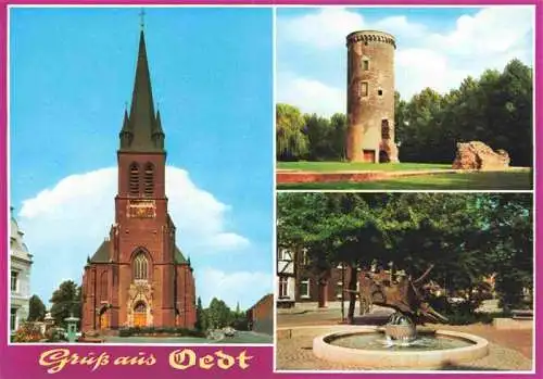 AK / Ansichtskarte 73981497 Oedt_Grefrath_NRW Kirche Schlossturm Park Brunnen
