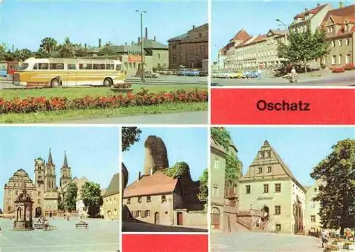 AK / Ansichtskarte 73981509 Oschatz Busbahnhof Ernst Thaelmann Platz Markt Frongasse mit Wachturm Sparkasse