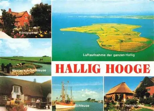 AK / Ansichtskarte  Hallig_Hooge Koenigspesel Westerwarftschleuse Fliegeraufnahme T Stube Schleuse Halligkirche