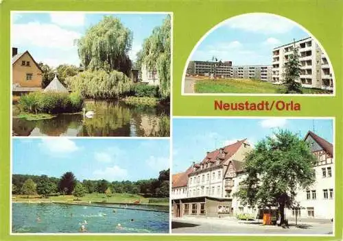 AK / Ansichtskarte  Neustadt_Orla_Thueringen Am Gamsenteich Neubaugebiet Schwimmbad Markt