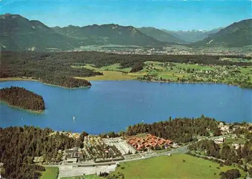 AK / Ansichtskarte 73981537 Faak_am_See_Finkenstein Fliegeraufnahme mit Fakir See Villach und Dobratsch