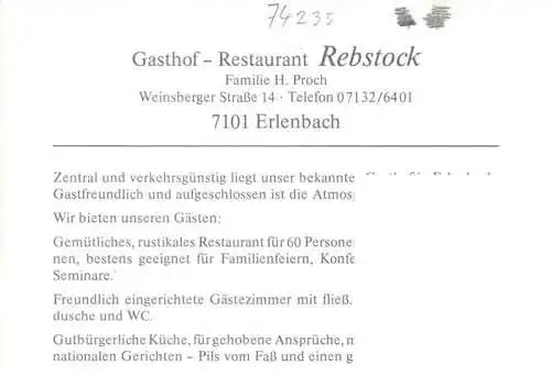 AK / Ansichtskarte  Erlenbach_Heilbronn Gasthof Restaurant Rebstock