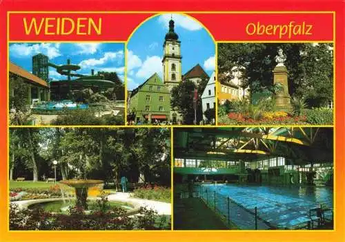 AK / Ansichtskarte  Weiden__Oberpfalz Schwimmbad Kirche Park Denkmal Hallenbad