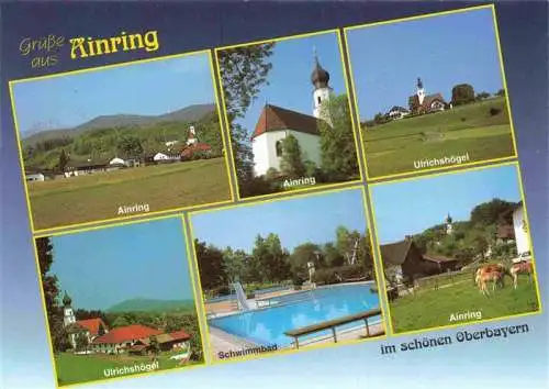 AK / Ansichtskarte  Ainring Panorama Kirche Ulrichshoegel Schwimmbad Ortspartie