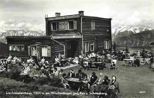 AK / Ansichtskarte  Liechtensteinhaus_1425m_Glatzer_Schneeberg_PL Berghaus am Hirschenkogel gegen Rax und Schneeberg