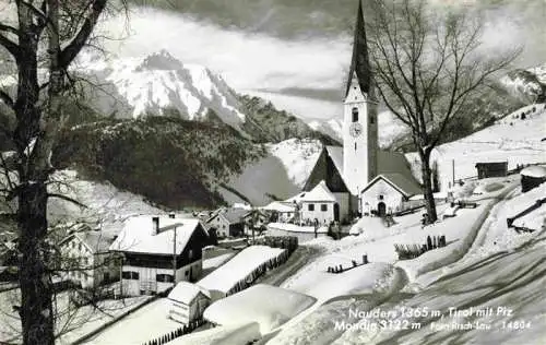 AK / Ansichtskarte 73981635 Nauders_Tirol_AT Ortsansicht mit Kirche Winterpanorama Blick gegen Mondin