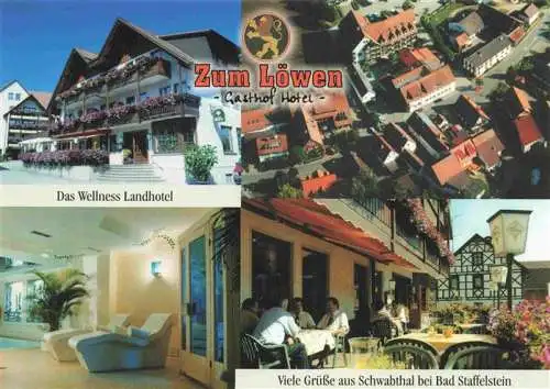 AK / Ansichtskarte 73981697 Bad_Staffelstein Gasthof Hotel Zum Loewen Gastraum Terrasse Fliegeraufnahme