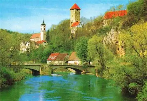 AK / Ansichtskarte 73981719 Rechtenstein Donaupartie mit Bruecke Kirche und Burg