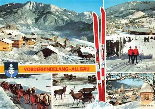AK / Ansichtskarte 73981754 Vorderhindelang_Bad_Hindelang_Bayern Panorama Schlittenfahrt Wildfuetterung Skilift Ortsblick