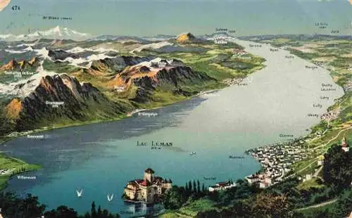 AK / Ansichtskarte  Lac_Leman_Genfersee_GE Panorama Alpen Blick zum Mont Blanc