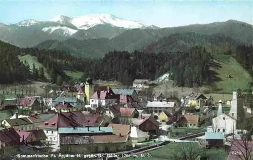 AK / Ansichtskarte  St_aegyd_Sankt_aegyd_Neuwalde_Niederoesterreich_AT Ortsansicht mit Kirche Sommerfrische Blick gegen Grossen Goeller