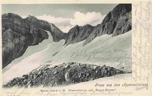 AK / Ansichtskarte  Saentis_2504m_AR Observatorium und Blauer Schnee Bergwelt Appenzeller Alpen