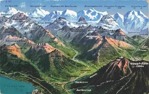 AK / Ansichtskarte  Reichenbach_BE Panorama Thuner See Hotel Restaurant Niesen-Kulm Alpenpanorama aus der Vogelperspektive