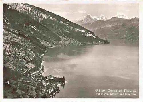 AK / Ansichtskarte  Gunten_Thunersee_BE Panorama mit Eiger Moench und Jungfrau Berner Alpen