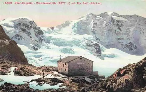 AK / Ansichtskarte  Diavolezzahuette_2973m_GR Berghaus mit Piz Palue Gletscher Alpen
