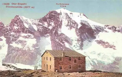 AK / Ansichtskarte  Diavolezzahuette_2973m_GR Berghaus mit Piz Morteratsch Gletscher Alpen