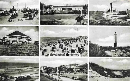 AK / Ansichtskarte  NORDERNEY_Nordseebad Teilansichten Gaststaette Strand Dampfer Leuchtturm Duenen