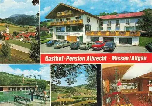 AK / Ansichtskarte  Missen_Oberallgaeu Panorama Gasthof Pension Albrecht Schwimmbad Gastraum