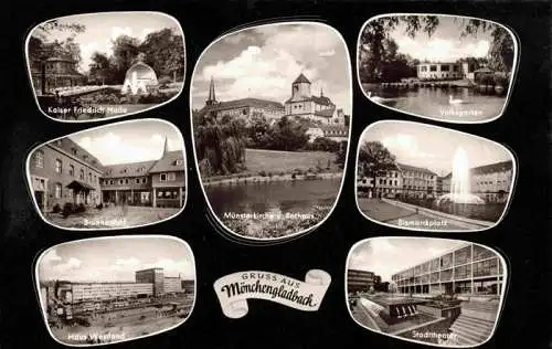 AK / Ansichtskarte  MoeNCHENGLADBACH_NRW Kaiser-Friedrich-Halle Brunnenhof Haus Westland Muensterkirche Rathaus Volksgarten Bismarckplatz Stadttheater