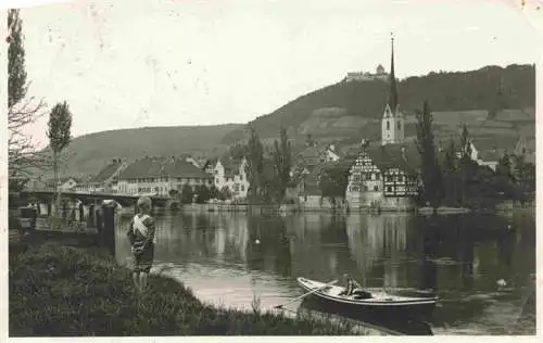 AK / Ansichtskarte  Stein_Rhein_Stein_am_Rhein_SH Uferpartie am Rhein Blick zum Ort