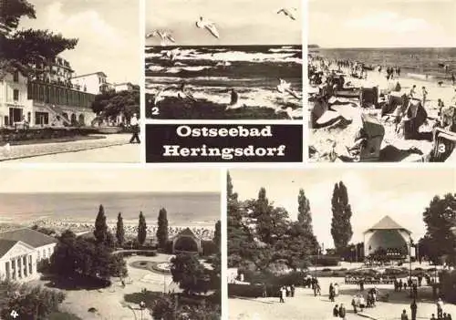 AK / Ansichtskarte  HERINGSDORF__Ostseebad_Usedom FDGB-Heim Solidaritaet Moewen am Strand Kulturhaus Musikpavillon