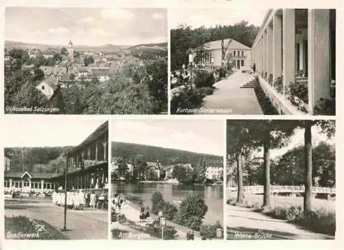 AK / Ansichtskarte  Bad_Salzungen Panorama Volkssolbad Kurhaus Seeterrassen Gradierwerk Burgsee Werra-Bruecke